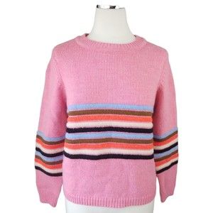 Fashion Nova Pink Crew Neck Textured Striped Sweater Medium Snuggle Next To Me